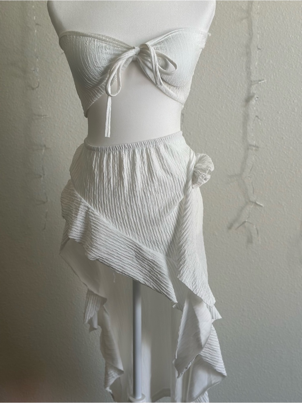 White Ruffled High-Low Swim Coverup Skirt
